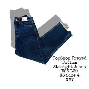 TopShop Women’s Frayed Bottom Straight Jeans NWT